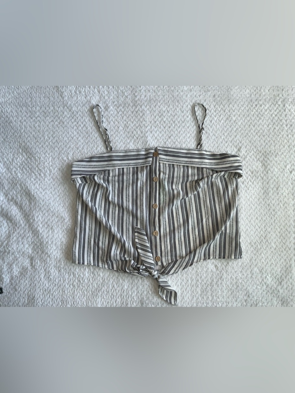 Becsel Striped Button Front Tie Front Cami Blouse Top